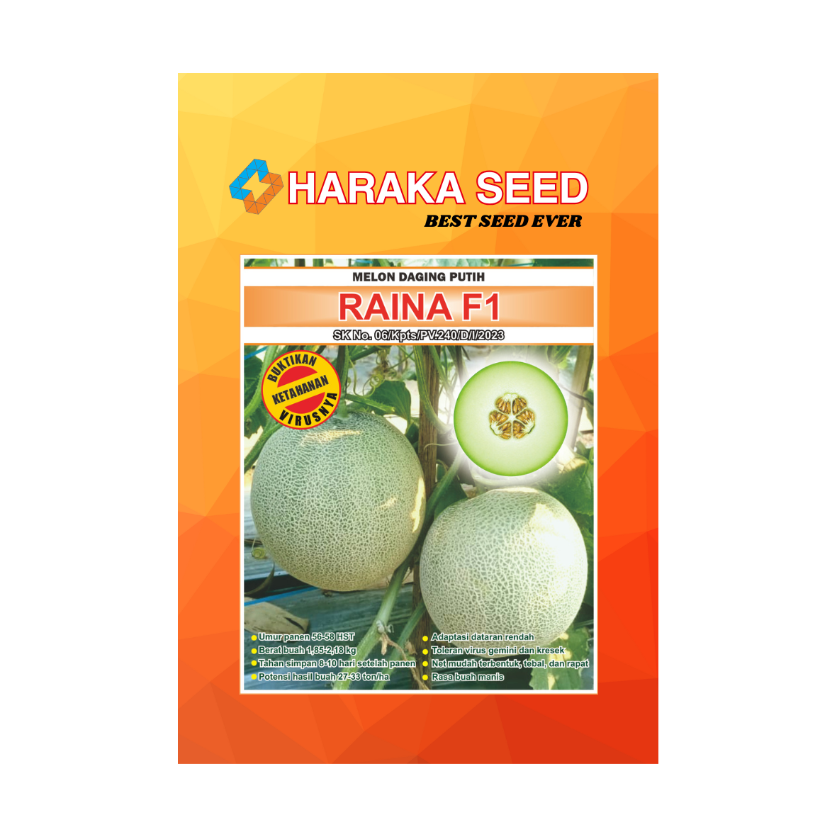 Kemasan benih Melon Daging Putih RAINA F1