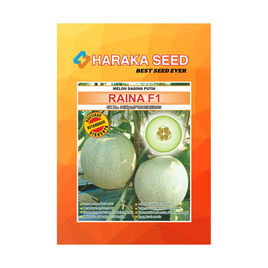 Kemasan benih Melon Daging Putih RAINA F1 HARAKA SEED