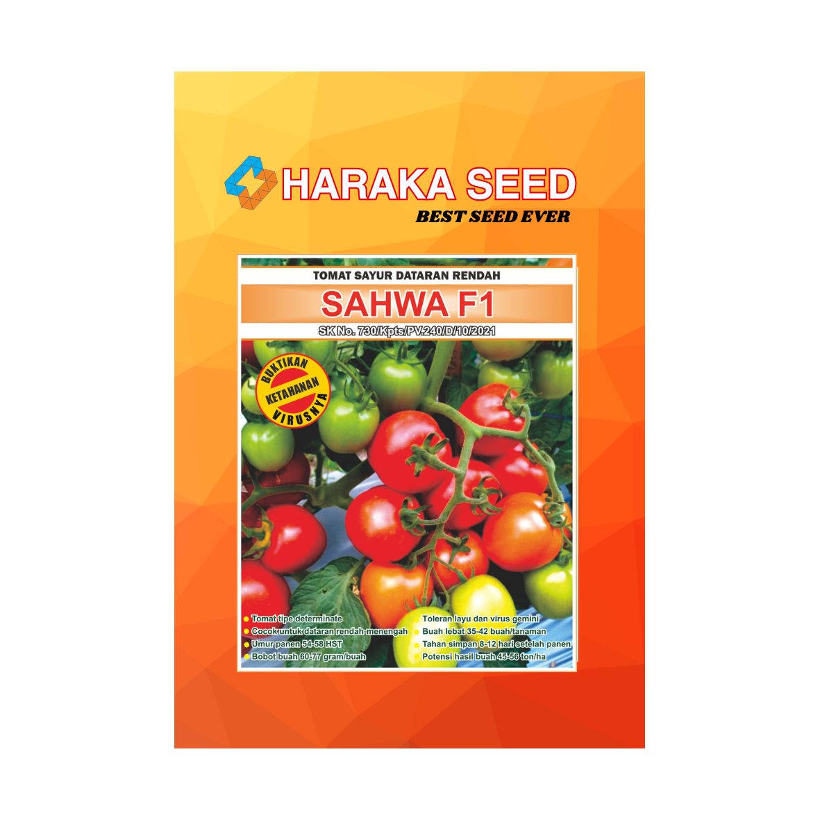 Kemasan benih Tomat Sayur Dataran Rendah SAHWA F1